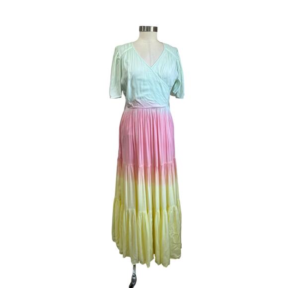 Ivy City Pastel Ombre Tiered Maxi Wrap Dress Cottagecore Spring  Dress Sz S/M - Picture 2 of 11
